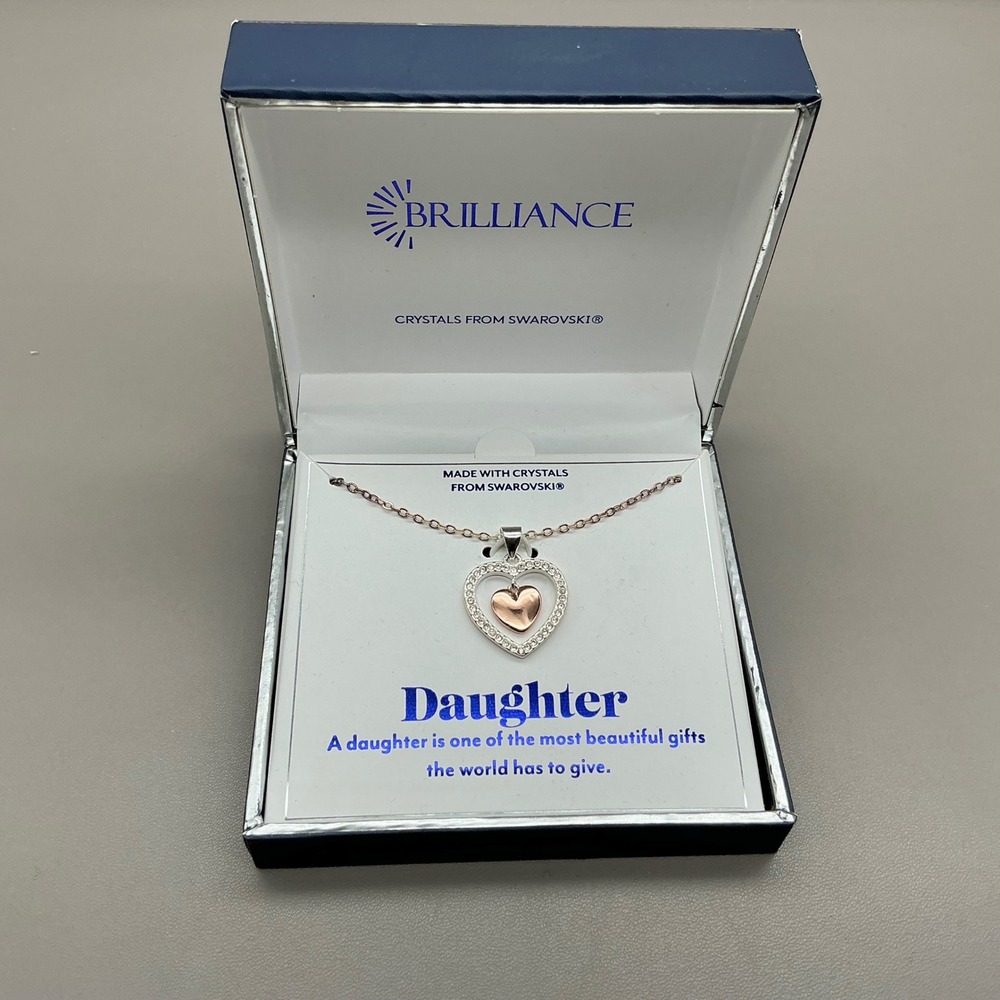 Brilliance Necklace Women Silver Rose Gold Heart Swarovski Crystal Daughter Gift